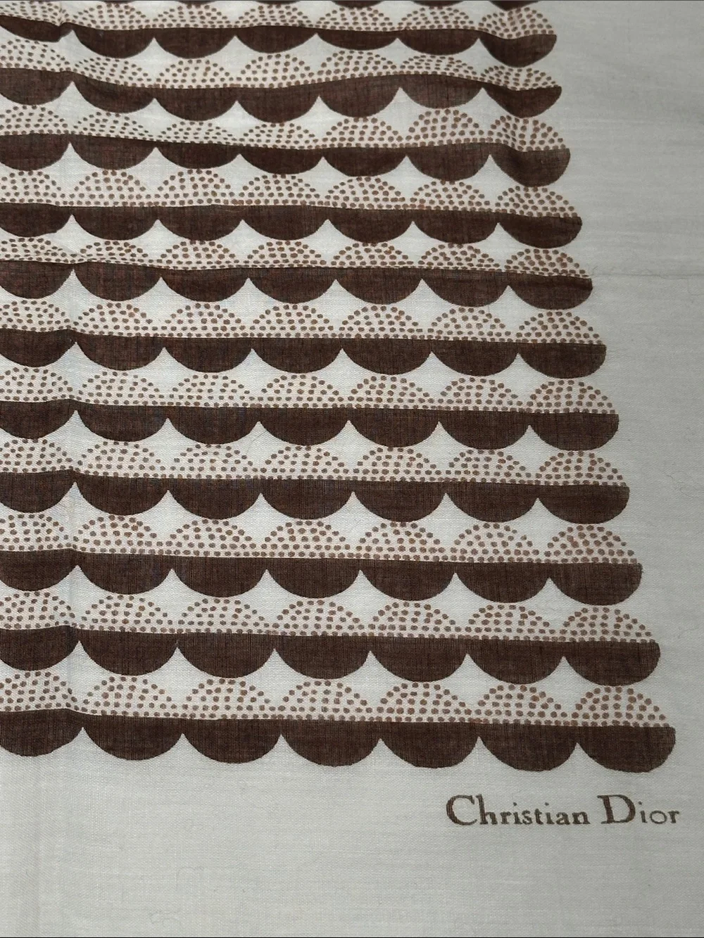 Dior Cream and Brown Scalloped Pattern Square Scarf